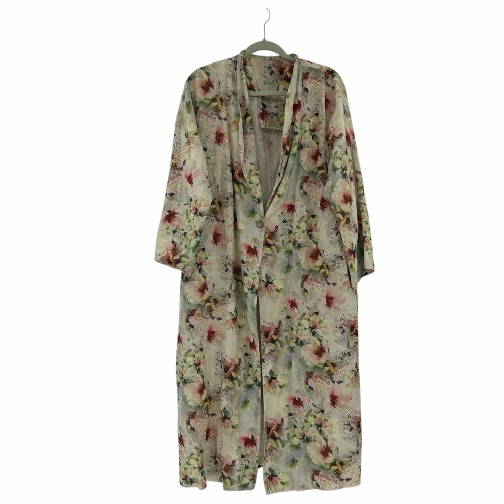 Yuvita Maxi Length Linen‎ Lagenlook Oversized Boxy Spring  Floral Coat One Size